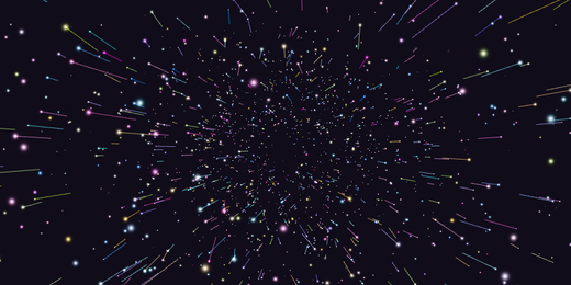 Purple and blue star trails race through a dark Lightwarp tunnel.